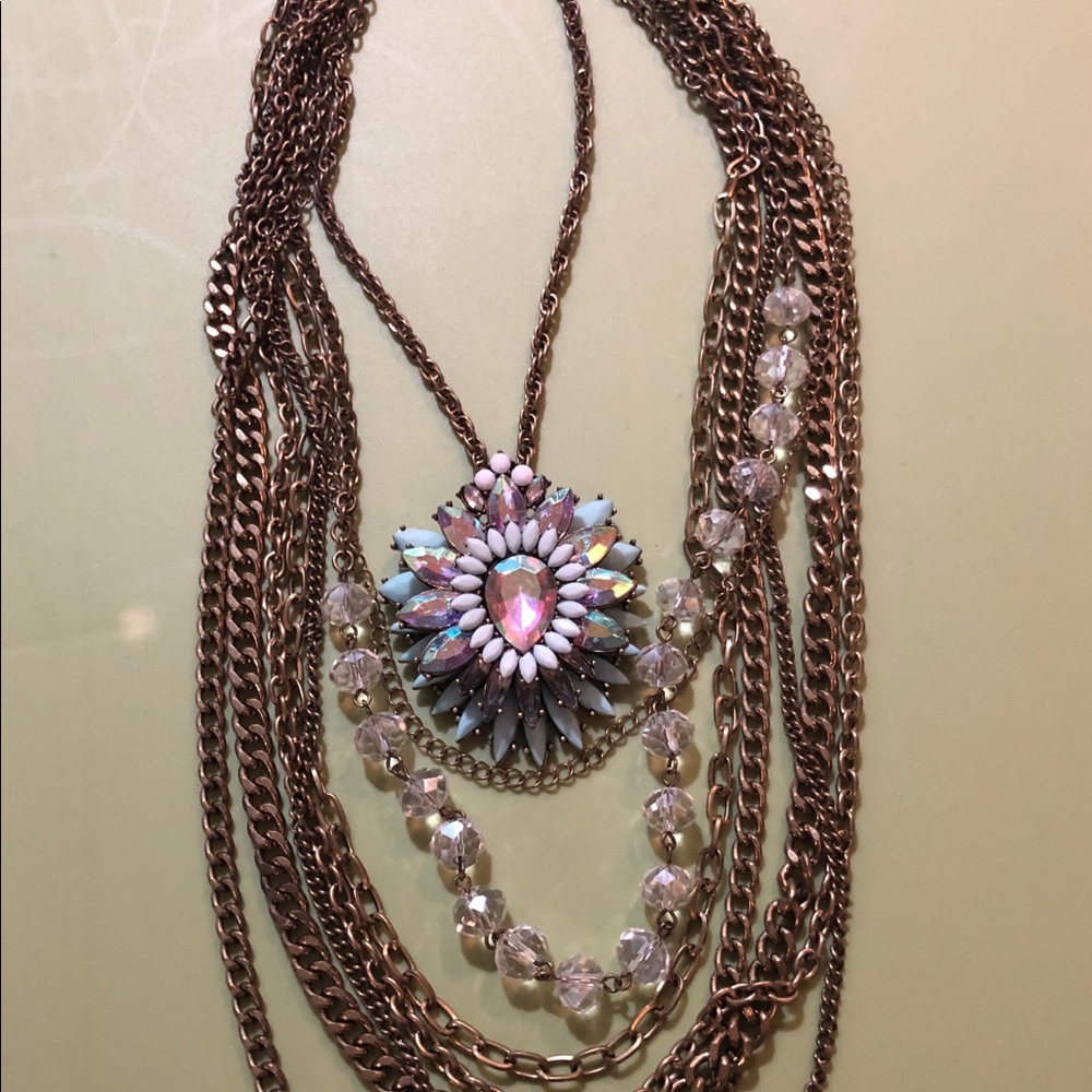 Rhinestones Stones Multi Chains Statement Necklace - image 1